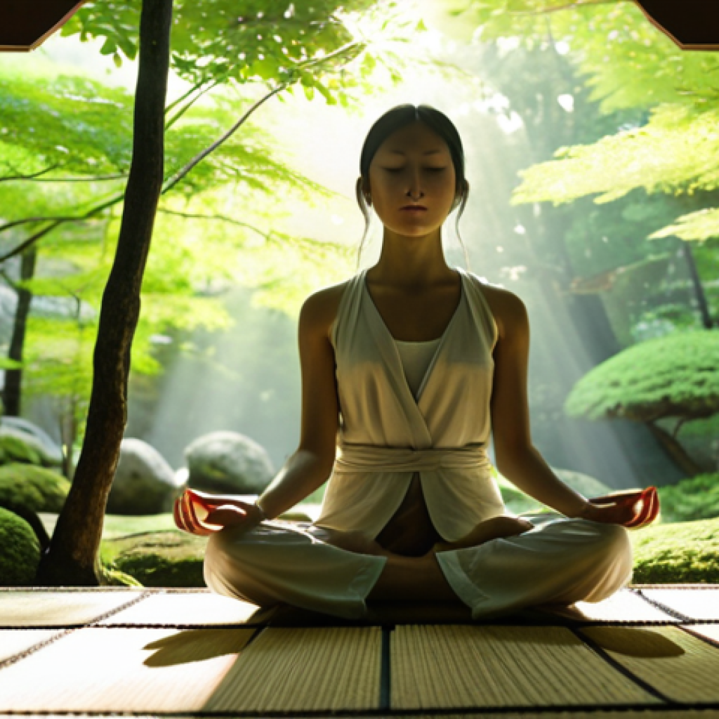 **

Prompt: A serene forest scene, sunlight filtering through leaves, a person meditating peacefully. Digital detox concept. Soft, natural lighting. Focus on relaxation and disconnecting from technology. Japanese garden elements.

**