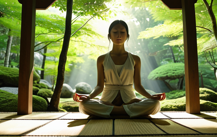 **

Prompt: A serene forest scene, sunlight filtering through leaves, a person meditating peacefully. Digital detox concept. Soft, natural lighting. Focus on relaxation and disconnecting from technology. Japanese garden elements.

**