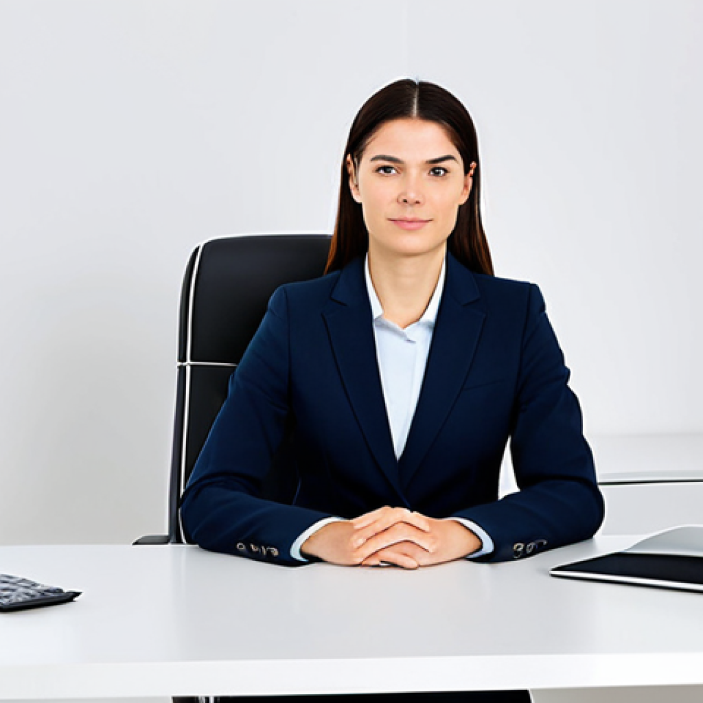 **
"A composed woman in professional attire, perhaps a modest business suit or stylish coordinated outfit, sitting calmly at a clean desk in a minimalist, bright office. Focus should be on her serene expression and poised posture, not any physical attributes. The scene promotes a sense of focus and well-being. Safe for work, appropriate content, fully clothed, professional, perfect anatomy, natural proportions, high quality."
**