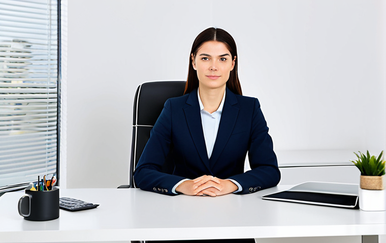 **

"A composed woman in professional attire, perhaps a modest business suit or stylish coordinated outfit, sitting calmly at a clean desk in a minimalist, bright office. Focus should be on her serene expression and poised posture, not any physical attributes. The scene promotes a sense of focus and well-being. Safe for work, appropriate content, fully clothed, professional, perfect anatomy, natural proportions, high quality."

**
