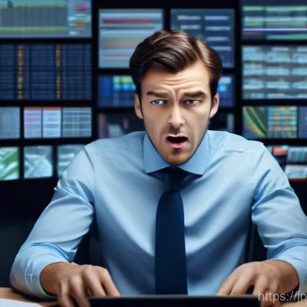 정보 다이어트법의 현황과 전망 - **Information Overload:** A close-up, highly detailed shot of a young professional, mid-twenties to ...