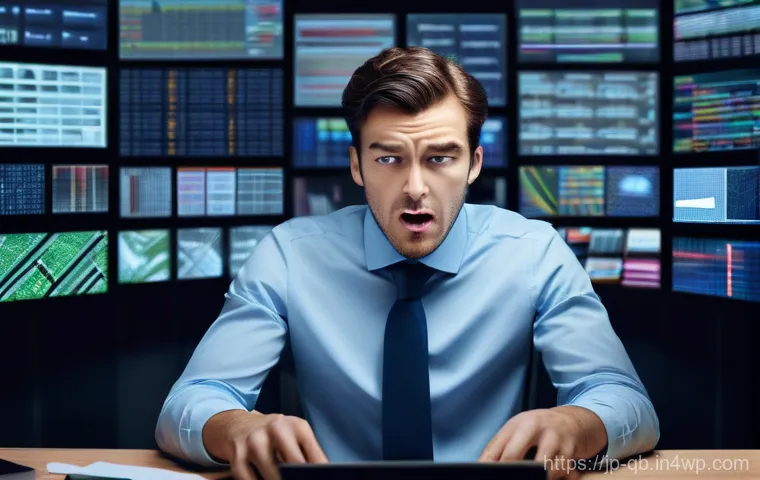 정보 다이어트법의 현황과 전망 - **Information Overload:** A close-up, highly detailed shot of a young professional, mid-twenties to ...