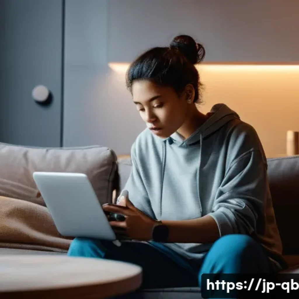 디지털 Detox와 정보 다이어트법 - Overwhelmed by the Digital Flood**
A young adult (gender-neutral, 20s-30s) sits hunched on a sofa i...
